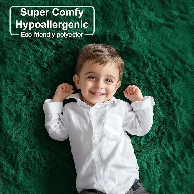 PAGISOFE Fluffy Shag Area Rug for Living Room, 5x8 Ft, Fluffy Shag Fuzzy Carpet Shaggy Rugs for Boys Bedroom, Soft Fuzzy Emerald Green Rugs for Kids Boys Baby's Room Decor Aesthetic, Dark Green