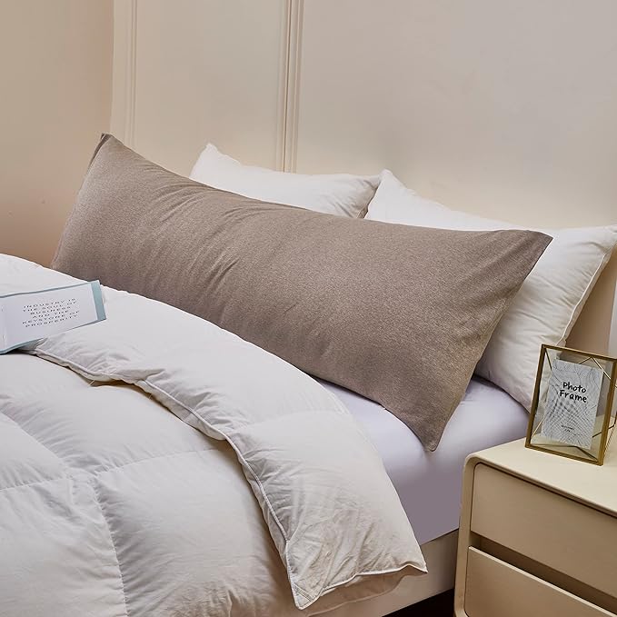 Oubonun 100% Jersey Cotton Body Pillow Cover with Zipper - Luxury Soft Removable Pillow Case - Long Fuzzy - Knitted (Light Brown, 21"X54")