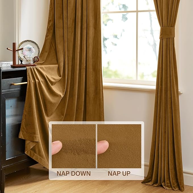 StangH Gold Brown Curtains for Living Room, Luxury Autumn Home Decoration Blackout Thermal Insulated Window Treatment for Living Room Bathroom, W52 x L90, 2 Panels