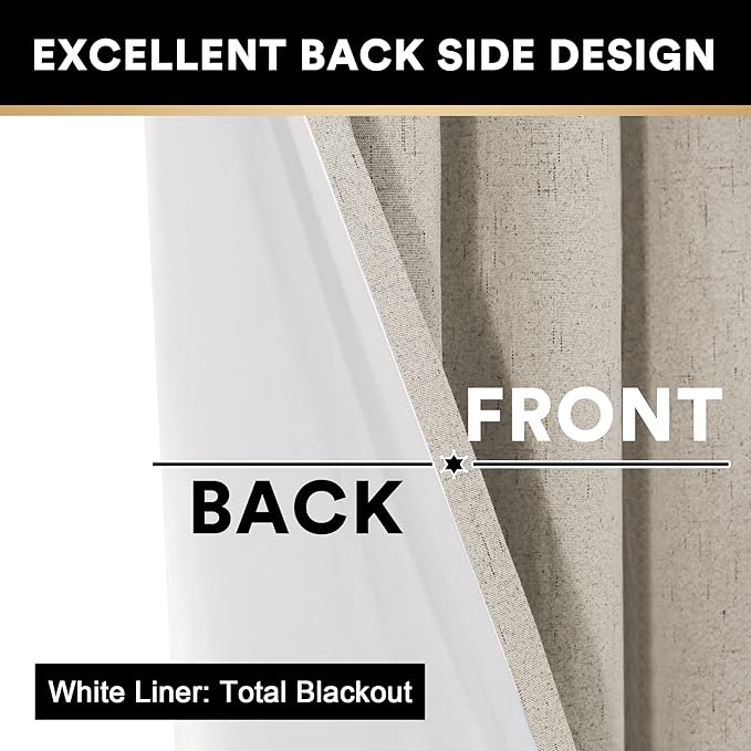 PrinceDeco 100% Blackout Curtains for Sliding Glass Doors Room Divider Patio Door Curtains Sliding Doors Linen Blackout Curtains for Bedroom Living Room,W100 X L96 Inch, Cobblestone