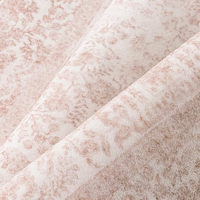 Pink Area Rug 4x5 Office Entryway Rug Machine Washable Kitchen Vintage Distressed Non Slip Carpet Indoor Retro Floral Accent Throw Door Mat for Bathroom Bedroom Dining Living Room