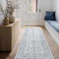 FMFUNCTEX 2x6 Runner Rug Blue Vintage Neutral Washable Distressed Non Slip Low Pile Indoor Carpet Soft Retro Floral Hallway Entryway Rug for Kitchen Living Room Bedroom Bathroom Laundry Entry Bedside