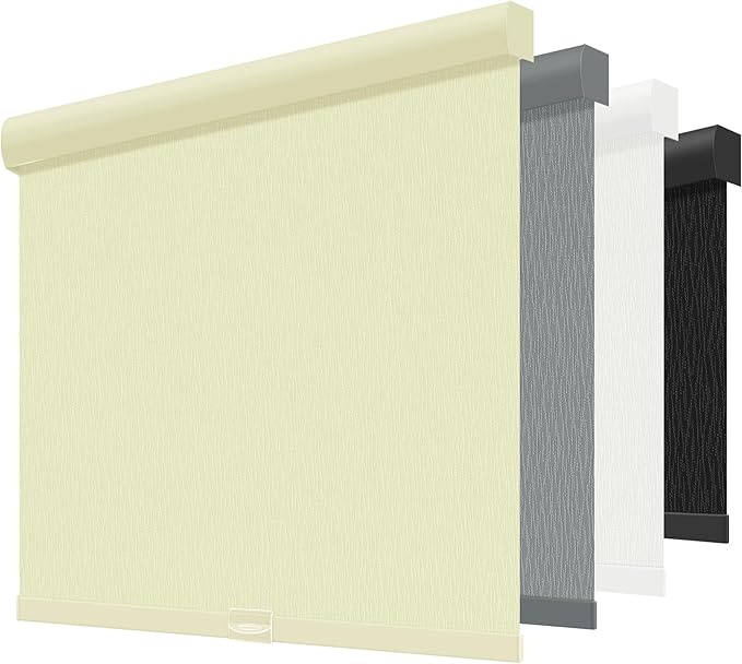 ChrisDowa Cordless Blackout Roller Shades for Windows, Striped Free-Stop Window Blinds with Privacy, Thermal Insulated Window Shades for Home, Office and Door. Beige, 56" W x 72" H