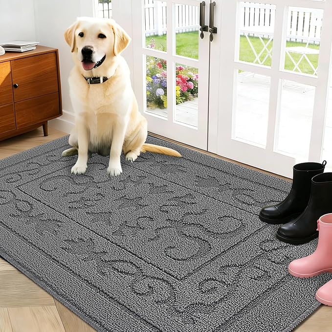 FONEYI Indoor Door Mat 36" x 59", Dirt Trapper Door Mats Non-Slip Entryway Rugs Washable, Absorbent Resist Dirt Welcome Mat, Low Profile Inside Floor Mats for Front Back Door and Entryway, Grey