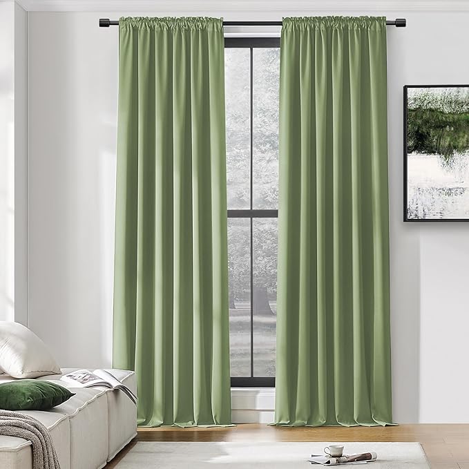 DONREN Sage Green Curtains 96 Inch Length Thermal Insulated Room Darkening Blackout Curtains for Bedroom (52 W x 96 L,Set of 2 Panels)