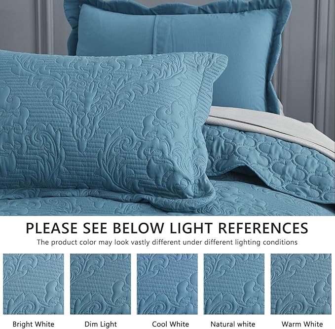 CHIXIN Bedspread Coverlet Quilt Set Full Size - Lightweight Bedding Cover - Ultrasonic Quilting - 5 Piece Reversible Bedspread - Elegant Damask Paisley Pattern (Full, Lagoon)
