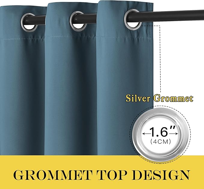 NICETOWN Blackout Curtains 120 inch Length for Sliding Glass Door, Grommet Thermal Insulated Room Darkening Sound Reducing Drapes for Room Divider, 1 Panel, W52 x L120, Smoky Blue