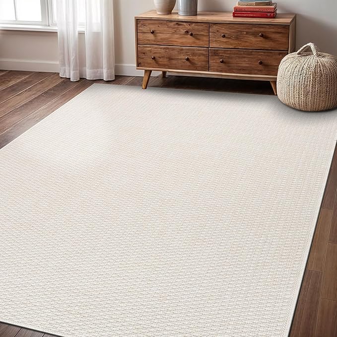 Easy Jute Rug 5x7 Indoor Outdoor Natural Rugs Solid Fiber Rug Woven Area Rug Boho Easy Clean Inside Carpet for Living Room Bedroom Dining Room Hallway or Outdoor Patio Porch (5 X 7 Bone)