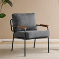 VINGLI Mid-Century Modern Accent Armchiar for Small Space, Small Comfy Upholstered Leisure Reading Chair with Wood Armrest for Bedroom, Living Room, Waiting Room, Linen Grey