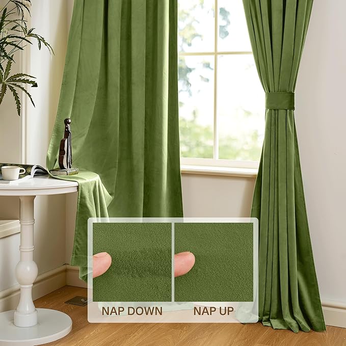 StangH Grass Green Curtains Velvet Drapes 108 inches Long Light Blocking Patio Door Curtain Panels Rod Pocket Window Treatment Set for Villa Parlor Holiday Decor, W52 x L108, 2 Panels