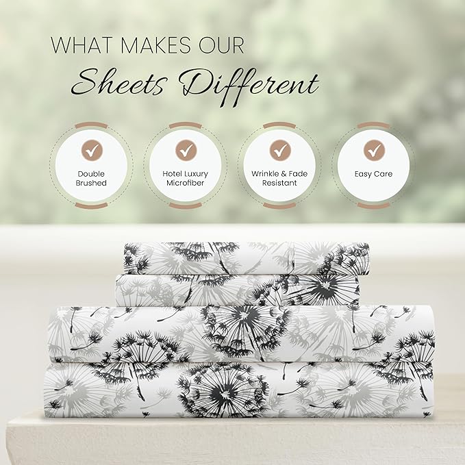 Linen Market 4 Piece California King Bedding Sheet Set (Gray Floral) - Sleep Better Than Ever with These Ultra-Soft & Cooling Bed Sheets for Your Cal King Size Bed - Deep Pocket Fits 16" Mattress