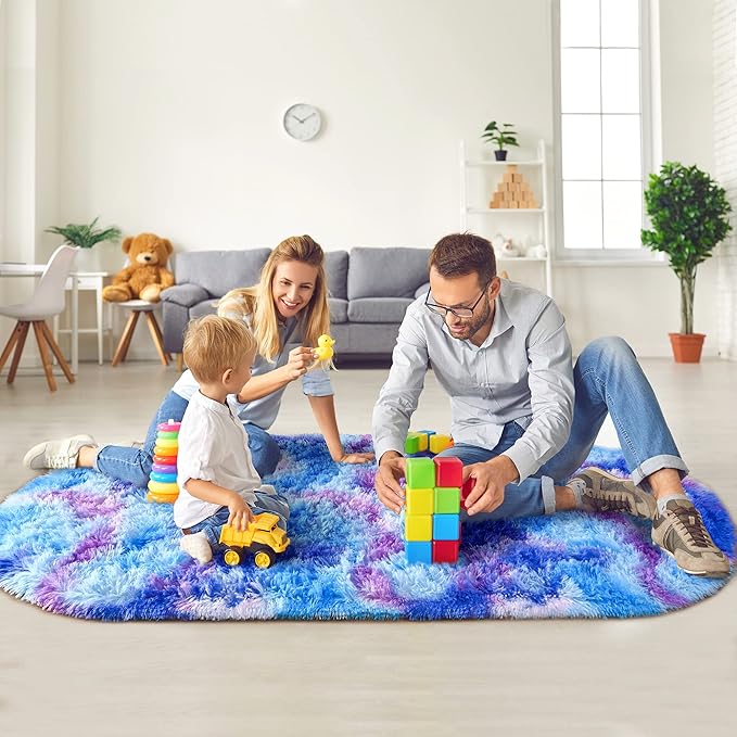 Noahas Oval Fluffy Purple Rainbow Rug 2.6X5.3 Small Kids Rugs for Bedroom Girls And Boys Aesthetic,Bedside Bedroom Rug,Ultra Soft Runner Carpet Modern Shaggy Nursery Area Rugs Home Decor''