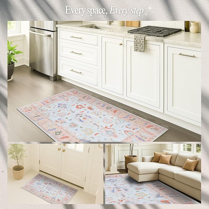 Fame Rugs Modern Oushak Rug 2x3, Vintage Doormat Turkish Colorful Oriental Antique Inspired Washable Small Area Rug, Luxury Living Room Bedroom (995BO, 2' x 3')