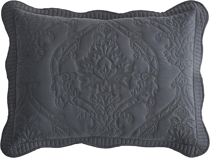 CHIXIN Microfiber King Pillow Shams Set of 2 - Quilted Decorative Pillow Covers - Dark Grey - Size (20" x 36")