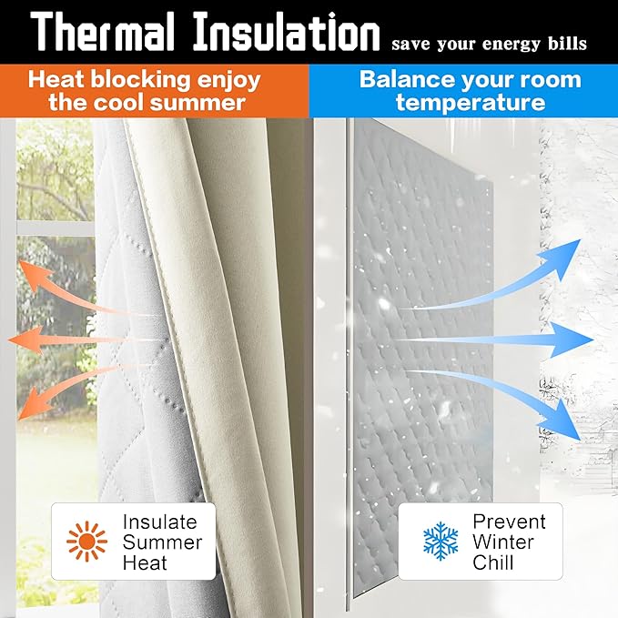 Beige Blackout Soundproof Curtains Thermal Insulation Drapes with 3-in-1 Layer Light Blocking Heat Insulating for Bedroom Living Room (1 Panel, Beige, 50" x 120")