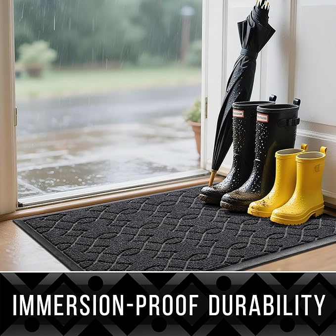 Yimobra Outdoor Runner Rug 72x24, All-Season Waterproof Doormat Outdoor Entrance, Heavy Duty Non-Slip Outside Commercial Grade Door Mat, Easy Clean, Black Gray