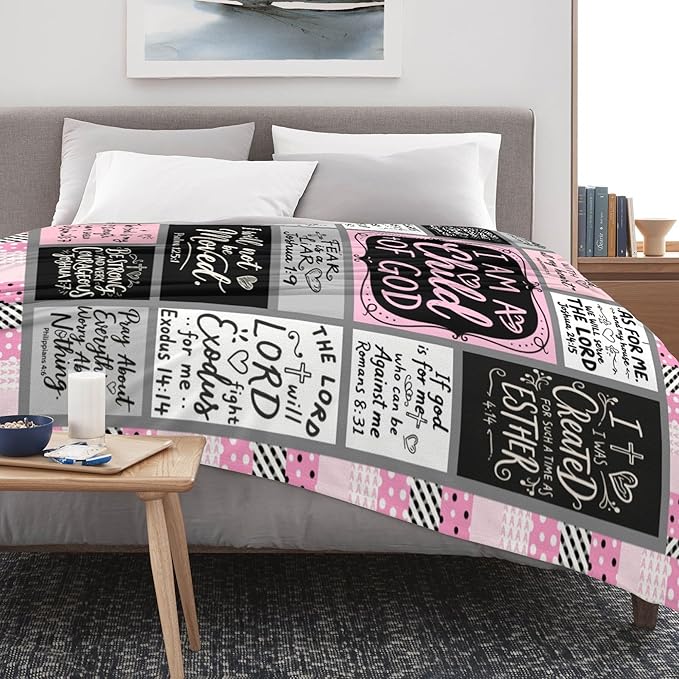 Christian Gift for Women, Inspirational Throw Blanket for Couch, Soft Lightweight Flannel Blanket, 40"x 50" Thoughts and Prayers Blankets for Bedroom Sofa Living Room Decoration