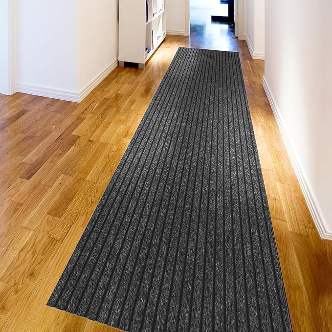 Ottomanson 2'7" x 21' Hallway Runner with Scraper Pile - Extra Durable Non-Slip Rug Mat for Indoor & Outdoor Use - Ideal for Kitchen, Entryway & Garage - High-Traffic Carpet, Black