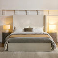 Queen Size Upholstered Bed Frame, Harper 54" Tall Headboard Platform Beds, Wingback Headboard Bedframes/No Box Spring Needed/Easy Assembly/Elegant Simplicit, Textured Ivory Canvas Chenille