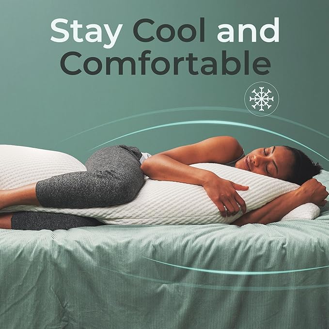 Snuggle-Pedic Body Pillow for Side Sleepers for Adults - Full Body Maternity Pillow Support Legs, Belly & HIPS - Shredded Memory Foam & Cooling Pregnancy Pillow Cover - 20x54 White