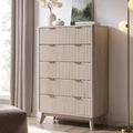 T4TREAM Fluted 5 Drawers Dresser, 48" Tall Modern Chest of Drawers, Curved Profile Design, Wood Drawer Organizer for Bedroom, Living Room, Hallway, Entryway, White Alder