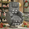 Electric Power Lift Recliner Chair with Massage for Elderly Corduroy Fabric Recliner Single Sofa with Cup Holders, Side Pockets and Remote Control for Living Room Bedroom (Leathaire, Light Gray)