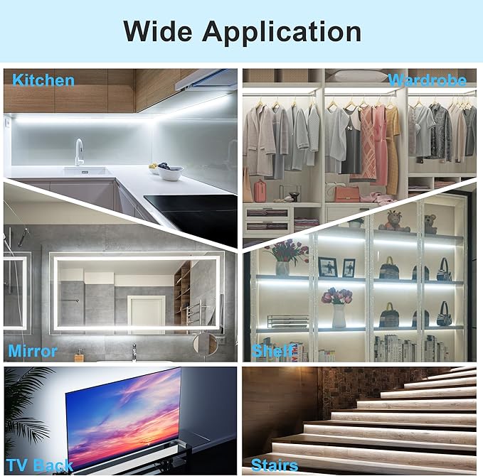 LAFULIT 10 PCS Under Cabinet Lights Kit, Motion Sensor LED Strip Lights with Remote, Dimmable and Timer White Counter Lights for Kitchen Cabinets, Cupboards, Closets, Stairs, Shelf, Desk, and Bed