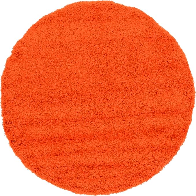 Unique Loom Solid Shag Collection Area Rug (6' 1" Round, Tiger Orange)