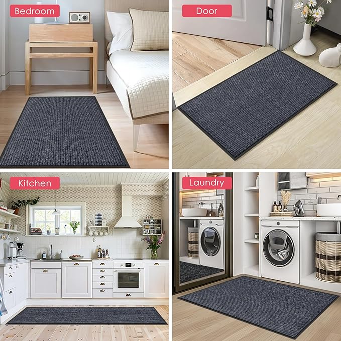 Kuyal Front Door Mat, 2'x4' Indoor Outdoor Entrance, Commercial Floor Inside Outside Entrance, Heavy Duty Durable Welcome Mat, Rubber Backing Non Slip Outdoor Rug for Entryway,Dark Gray