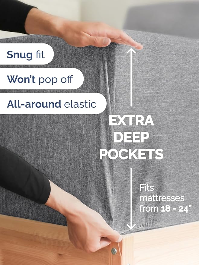 Extra Deep Twin Sheet Set - 4 Piece Breathable and Cooling Sheets - Hotel Luxury Bed Sheets Set - Easy Fit - Soft, Wrinkle Free and Comfy Sheets Set - Heathered Grey Sheet Set with Extra Deep Pockets