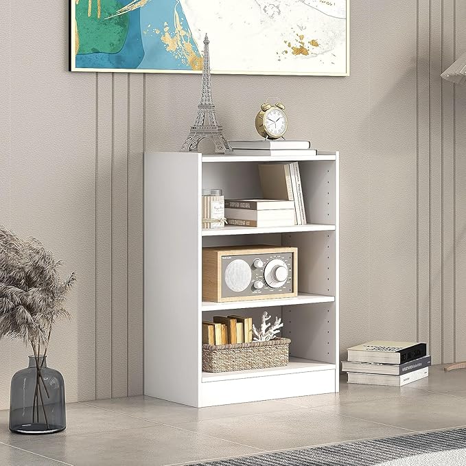 LOKO 3-Tier Open Bookcase Set of 2, Modern 3-Cube Bookshelf with 18-Position Adjustable Shelves & Anti-toppling Devices, Multipurpose Cubical Display Storage Organizer for Living Room Study (2, White)
