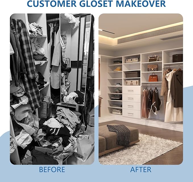 Short Tower Closet Unit, Modular Closet System, Wood Closet System Organizer with Storage for Walk In Closets, Clothing Rack Wardrobe Closet for Hanging Clothes, Bedroom, White, 31.5"W