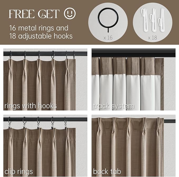 Topfinel 92 Inches Long Tweed Custom Black Out Drapery Panels, Rustic Country Faux Acoustic Textured Opaque Pinch Pleated Window Coverings, Cream Boho Heat Blocking Tab Top Curtains for Bay Window