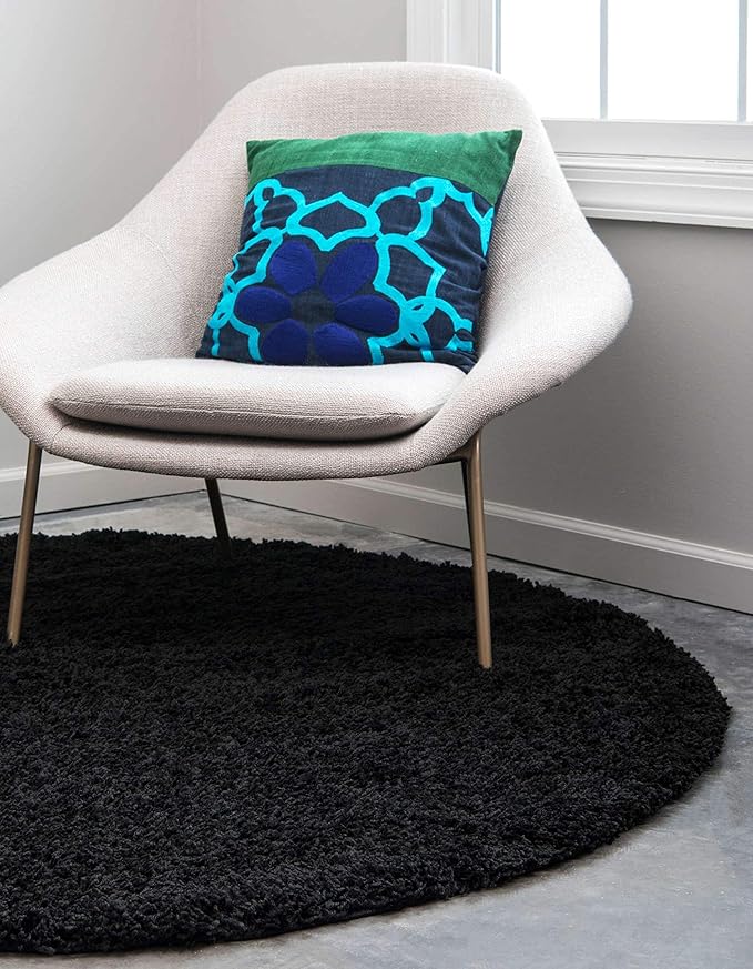 Unique Loom Solid Shag Collection Area Rug (7' 10" Round, Jet Black)