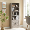 RWYHG 70in Tall Bookshelf 6 Tier Bookcase with Barn Doors and Adjustable Shelf, Oak Grey Farmhouse Book Shelves with Storage Cabinet, Wood Floor Standing Display Bookshelve for Bedroom, Living Room