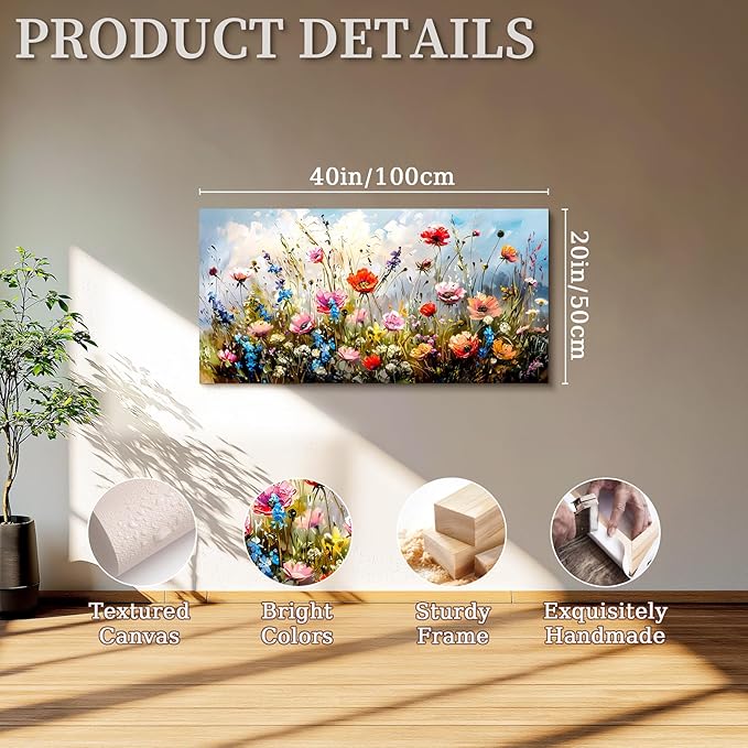 SERIMINO Large Wall Art for Living Room Canvas Prints, Farmhouse Nature Floral Botanical Wall Decor, Colorful Flower Market Modern Home Decor Oil Paintings Bathroom Decor Aesthetic 20"X40"