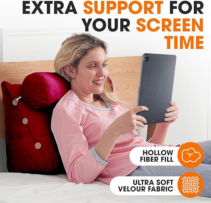 Cheer Collection Reading Wedge Pillow - Adjustable Wedge Reading Pillow with Neck Support, Hollow Fiber-Filled Backrest Pillow for Reading, Gaming, and TV Watching, Maroon