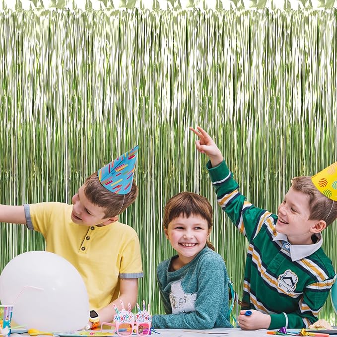 GOER 3.2 ft x 8.2 ft Metallic Tinsel Foil Fringe Curtains Party Photo Backdrop Party Streamers for Birthday,Graduation,New Year Eve Decorations Wedding Decor (1 Pack,Sage Green)