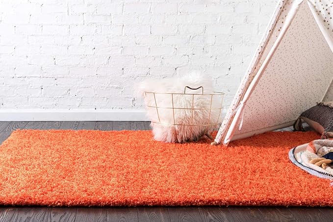 Unique Loom Solid Shag Collection Area Rug (8' x 11' Rectangle, Tiger Orange)