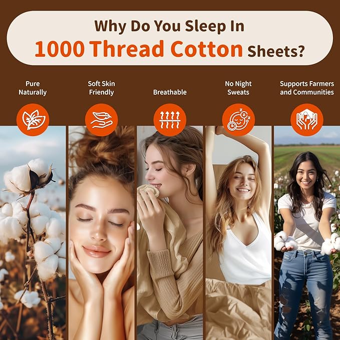LBRO2M 1000 Thread Count 100% Egyptian Cotton Sheets Set Twin, 3 Piece Sets Bed Sheet Deep Pocket Sheet Set 16" Soft Comfortable All Season (Twin, Cream)