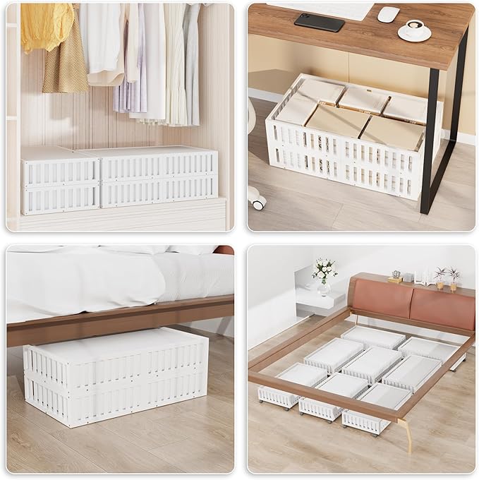 Bamboo Under Bed Storage with Wheels,Rolling Underbed Shoe Organizer Box for Shoes,Blankets,Toys,Clothes Container Space-Saving Bins for Bedroom,Closet,Dorm,Nursery