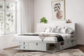 memomad Bali Set: Storage Platform Bed with Drawers + Bookcase Headboard (King Size, White Wood)