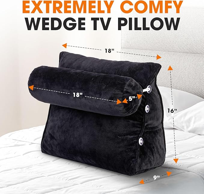 Cheer Collection Reading Wedge Pillow - Adjustable Wedge Reading Pillow with Neck Support, Hollow Fiber-Filled Backrest Pillow for Reading, Gaming, and TV Watching, Black