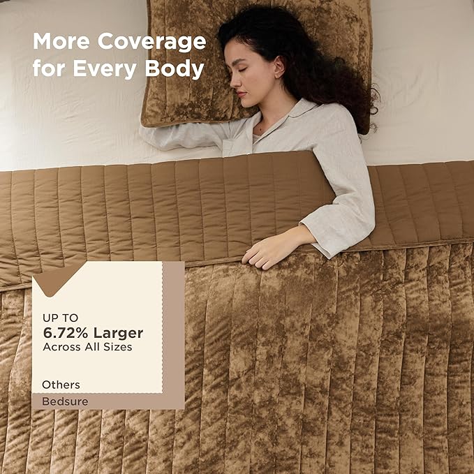 Bedsure Velvet Quilt Queen Size Set - Lightweight Velvet Comforter Queen, Luxury Bedspread Coverlet, Ultra-Soft Winter Bedding Set with 2 Pillow Shams, 90"x96", Caramel Gold