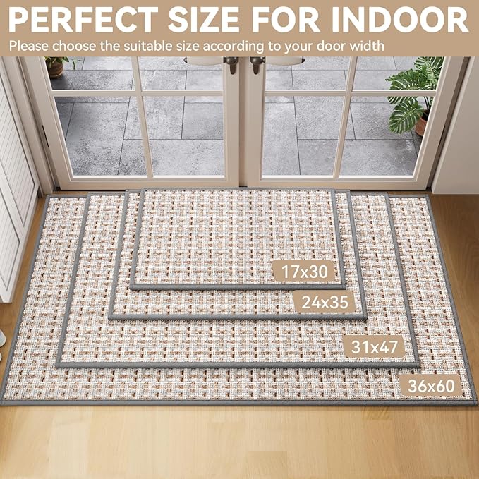 Door Mat 31"x47", Dirt Resistant and Absorbent, Non-Slip Rubber Backing Floor Mats, Easy Clean Low-Profile Doormat for Entryway, Front Door, Inside Entrance, Gray