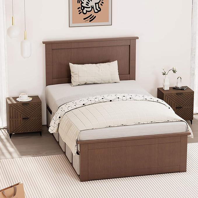 Royal Windsor Small Fluted Nightstand Set of 2 with 2 Drawers, Side End Table, Small Accent Storage Cabinet,Modern Night Stand Bedside Table for Bedroom Full Size Bed, Brown