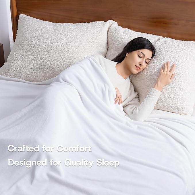 Luxury Fleece Warm Blanket, Soft Lightweight Velvety Plush Blanket for Sofa and Bed, Cozy Comfy for All Seasons(True White, 90×90 Inches)