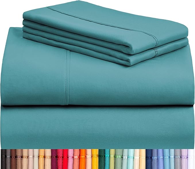 LuxClub 4 PC California King Sheet Set, Deep Pockets Wrinkle Free Cooling Bed Sheets Hotel Bedding for Women, Men, Includes 1 Fitted Sheet, 1 Flat Sheet and 2 Pillowcases-Teal
