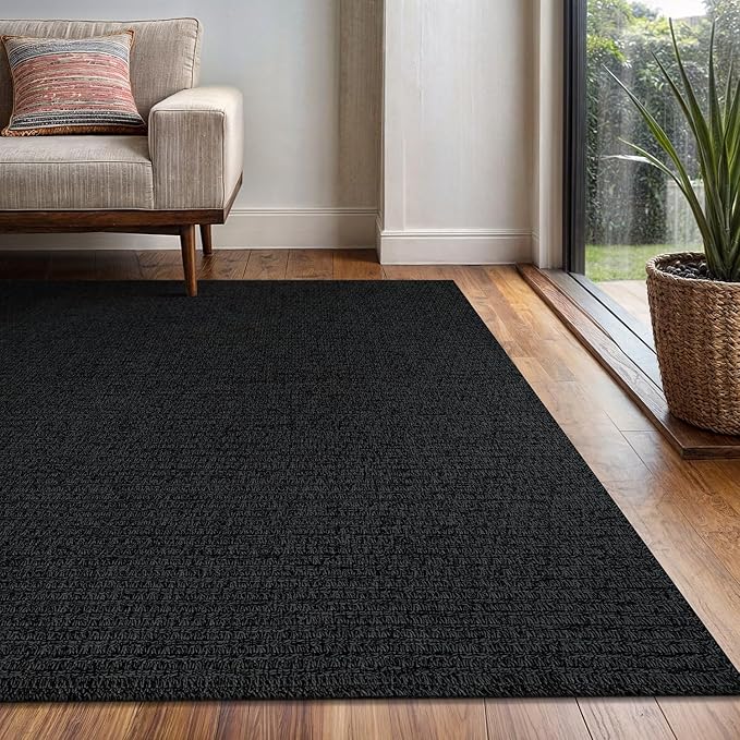 Easy Jute Rug 4x6 Indoor Outdoor Natural Rugs Solid Fiber Rug Woven Area Rug Boho Easy Clean Inside Carpet for Living Room Bedroom Dining Room Hallway or Outdoor Patio Porch (4 X 6 Dark Grey)