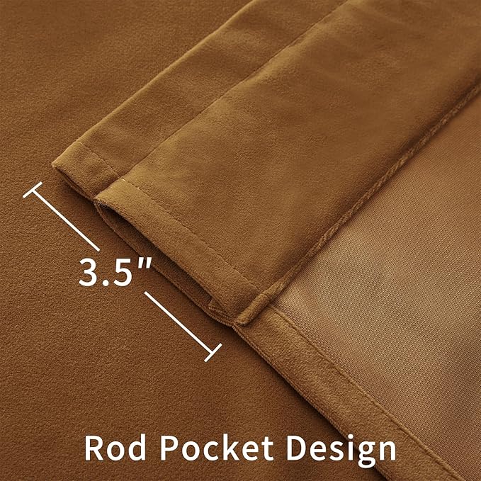 Joydeco Brown Velvet Curtains 102 inch Length 2 Panels, Luxury Blackout Rod Pocket Thermal Insulated Window Curtains, Super Soft Room Darkening Drapes for Living Dining Room Bedroom,W52 x L102 inches